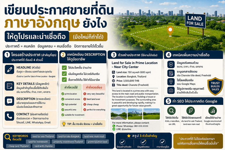 คู่มือการเขียนประกาศขายที่ดิน