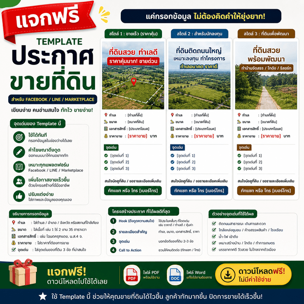 คู่มือ Template ประกาศขายที่ดิน ในเฟาบุค และไลน์