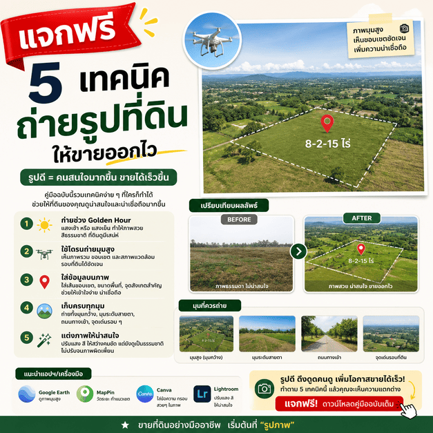 5 เทคนิคถ่ายรูปขายที่ดิน แจกฟรี