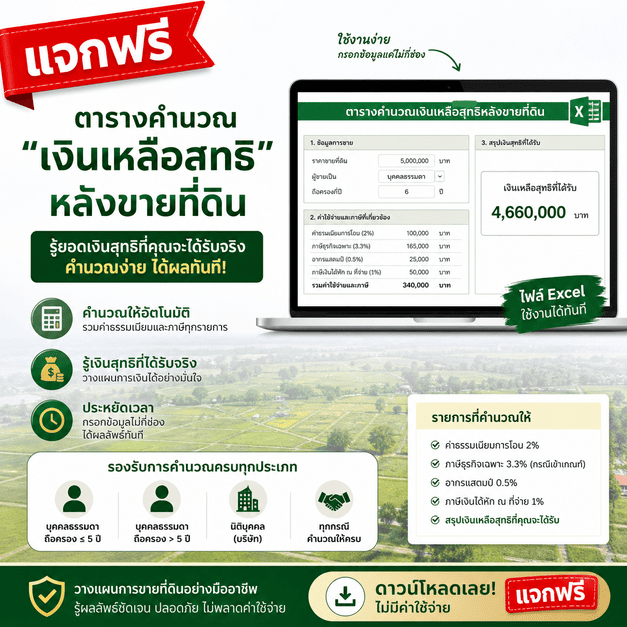 ตารางคำนวณ “เงินเหลือสุทธิหลังขายที่ดิน